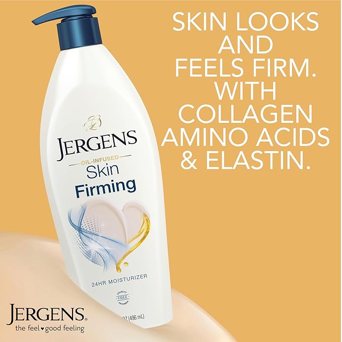 Jergens Skin Firming Body Lotion for Dry to Extra Dry Skin, Skin Tightening Cream with Collagen and Elastin, Dermatologist Tested, Hydralucence Blend Formula, 16.8 Oz, Pack of 3-FemmiqueWomen