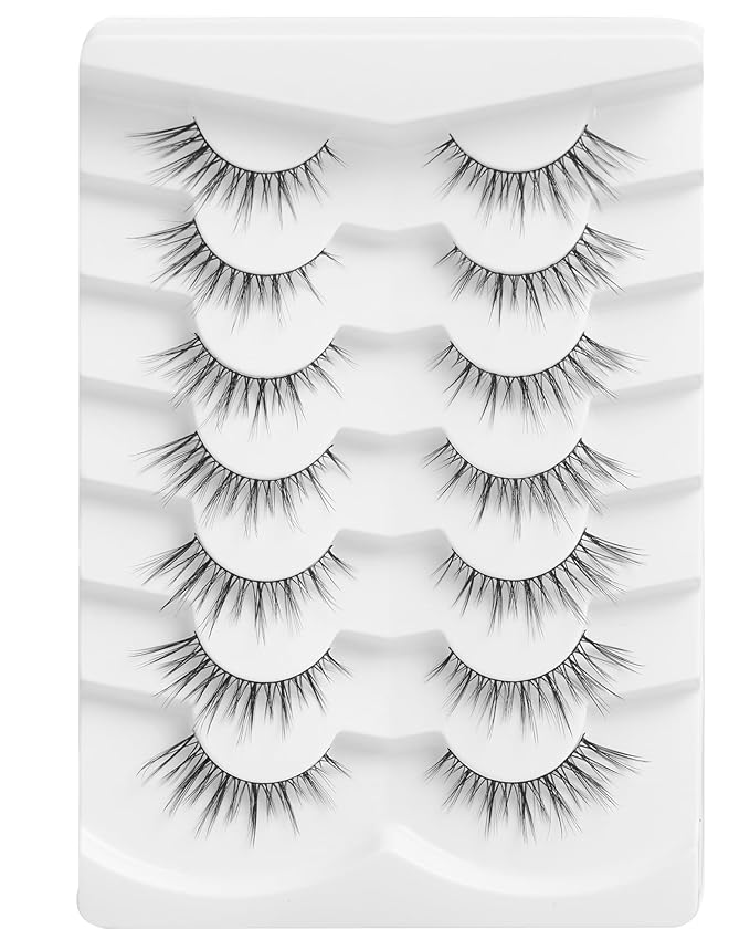 Onlyall Wispy Lashes - Natural Flared False Eyelashes, Soft Fluffy, 7 Pairs DK56-FemmiqueWomen