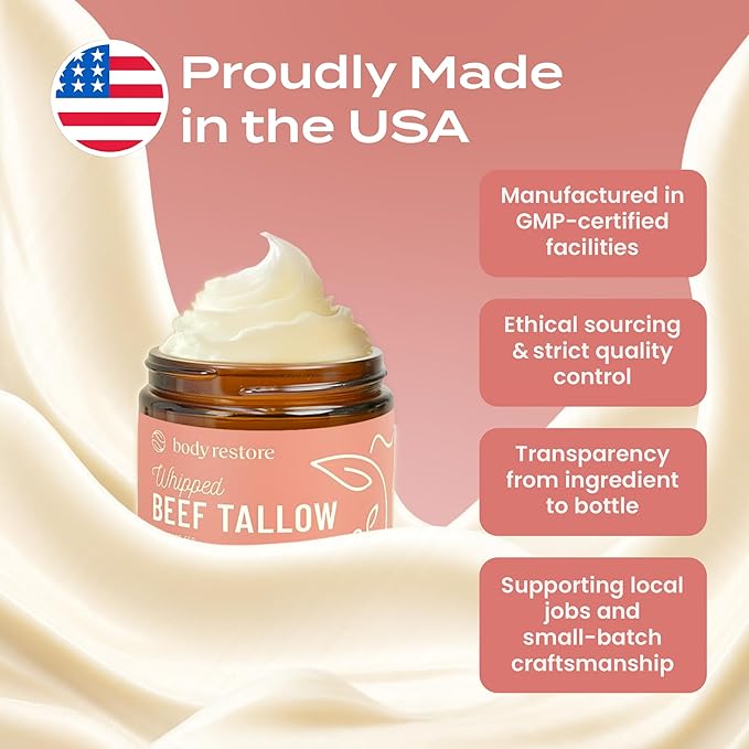 Body Restore Grass Fed Whipped Beef Tallow for Skin, Face, Body, Dry Skin - with Manuka Honey, Jojoba Oil, Birthday Gifts for Women, Men, Travel Essentials, Self Care - Citrus-FemmiqueWomen