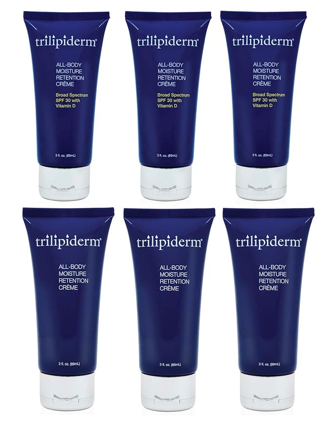 Trilipiderm 3 x All-Body Moisture Retention Creme 3x and All-Body Moisture Retention with Spf 30 Broad Spectrum 3oz size Travel Size 6-pack Sets - Air Travel, Gift, Purses, Gym Bag Lotion-FemmiqueWomen
