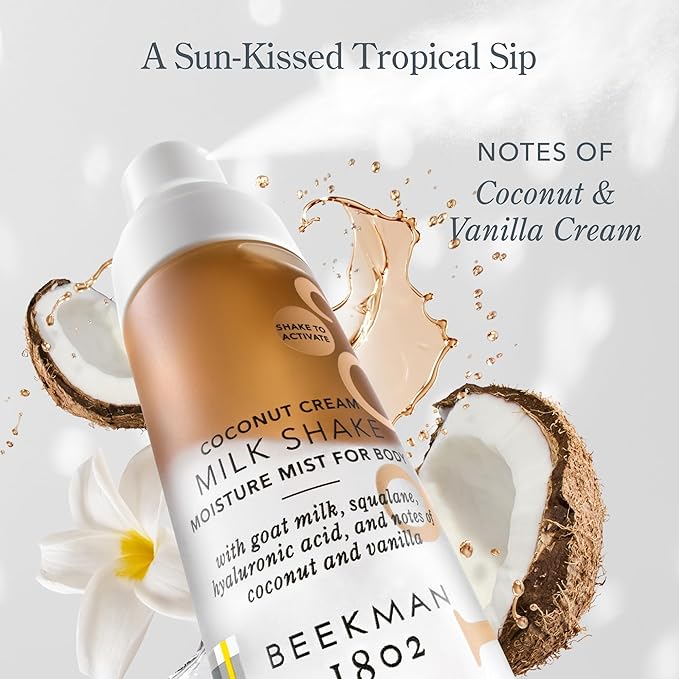 Beekman 1802 Coconut Cream Milk Shake - Body Mist - 2.0 fl. oz - With Hyaluronic Acid & Jojoba Oil - Instantly Moisturizes, Hydrates & Softens - Good for Sensitive Skin - Cruelty Free-FemmiqueWomen
