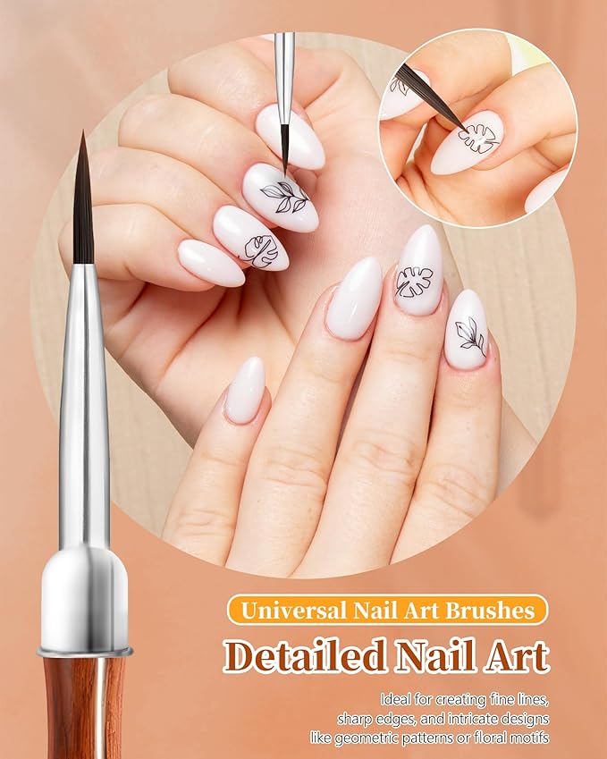 2Pcs Nail Art Brush Set, Multi-Functional 3D Nail Pen for Gel Extensions, Builder Nail Gel Design and Home DIY Manicure (Wood Color)-FemmiqueWomen