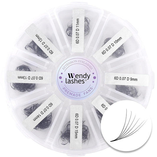 Pre-made Fans for Eyelash Extension 500+6D D Curl Handmade Loose Volume Lashes9-16mm-FemmiqueWomen