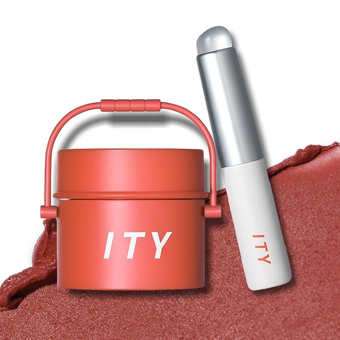 ITY Velvet Matte Finish Lip Stain-Mousse Textured Pudding Pot Lip Clay with Brush, Nude Shade, Dual-Use as Lipstick and Blush, Conceals Lip Lines, Rich Pigment, 0.21 oz (6g) in Papaya Dream-FemmiqueWomen