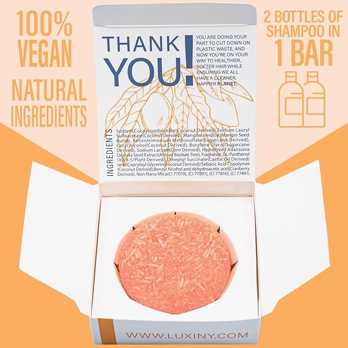 Shampoo Bar, Natural, Made in USA, Up to 60 Washes, Vegan, Sulfate Free, Mango, 2.2 Ounce, Shampoo Bar All Hair-FemmiqueWomen