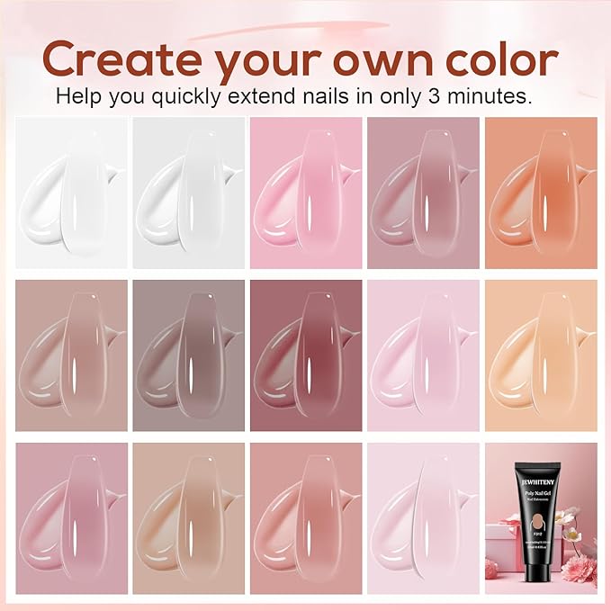 JEWHITENY Poly Extension Gel Kit With 48W LED Nail Lamp 14 Colors Builder Extension Gel All-in-One French Kit Nail Art Design Beginner Kit-FemmiqueWomen