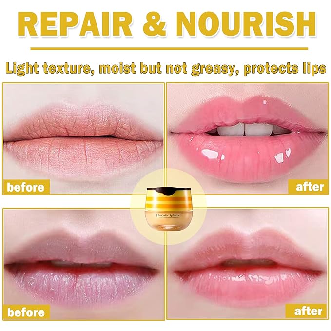 2PCS Bee Lip Balm Honey Pot Honey Lip Balm Sleeping Lip Mask Silky Hydrating Bee Lip Balm Lip Mask Overnight Lip Care Products-FemmiqueWomen