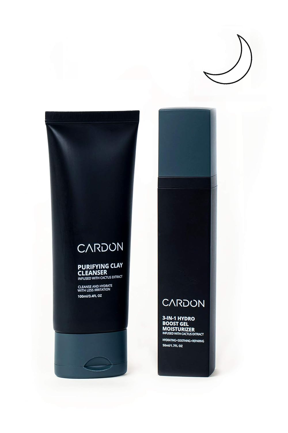 Cardon Mens PM Nighttime Skincare Set | Clay Face Wash Cleanser, 100ml + Repairing Hydro Boost Gel Moisturizer, 50ml | Made with Cactus Extract | Oily, Dry, or Sensitive Skin Type-FemmiqueWomen