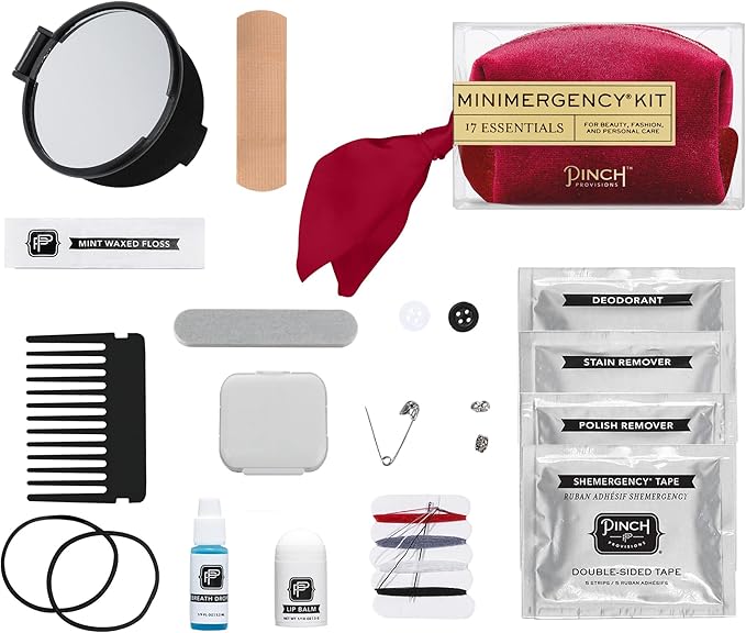 Pinch Provisions Velvet Minimergency Kit, for Her, Includes 17 Must-Have Emergency Essential Items, Compact, Multi-Functional Pouch, Gift for Parties and Birthdays-FemmiqueWomen