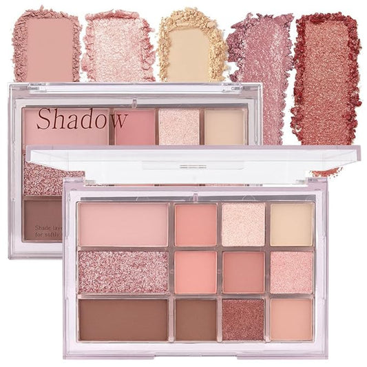 12 Girds Colorful Matte Shimmer Eyeshadow Palette for Eye Makeup,High Pigmented Eye Shadow Primers Powder Palet de sombras de ojos 12-B-FemmiqueWomen