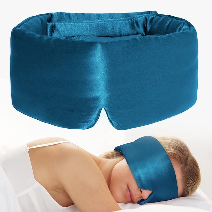 100% Natural Silk Eye Mask for Women Men, Soft Pressureless Cooling Blackout Eye Covers for Sleeping, Large Size Sleep Mask fits All Heads Adjustable, 1PC, Vivid Blue-FemmiqueWomen