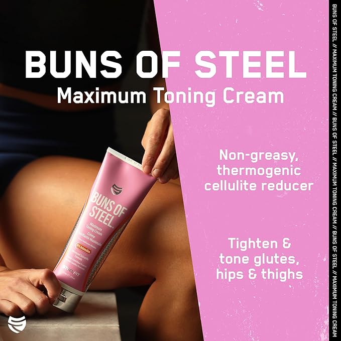 SteelFit Maximum Toning Cellulite Cream, Buns of Steel - Skin Firming & Tightening Body Lotion with Caffeine for Stretch Marks - Anti-Cellulite Remover Treatment for Booty, Thighs, Legs & Glutes-FemmiqueWomen