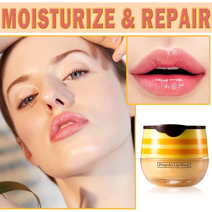 2Pcs Honey Pot Bee Lip Balm with Honey Spoon,Honey Lip Sleeping Mask Overnight 24HR Repair Lip Reduces Lip Lines,Exfoliator Moisturizing Moisture Dry & Chapped Lip Care Products-FemmiqueWomen