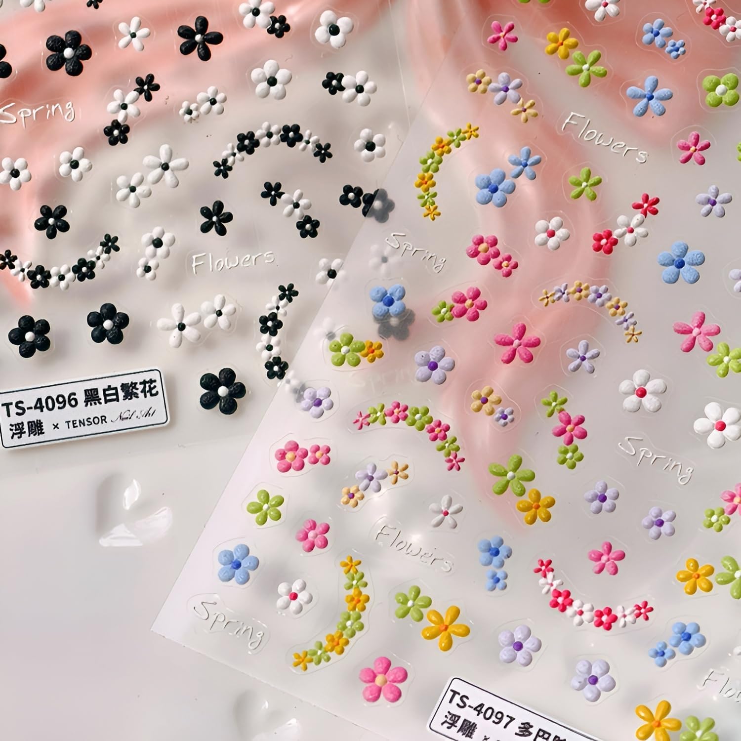 3 Sheets Flower Nail Art Stickers 5D Embossed Colorful Summer Spring Nail Stickers for Nail Art Cute Daisy Nail Decals Self Adhesive Flower Nails Supplies Spring Nail Design for Women Girls-FemmiqueWomen