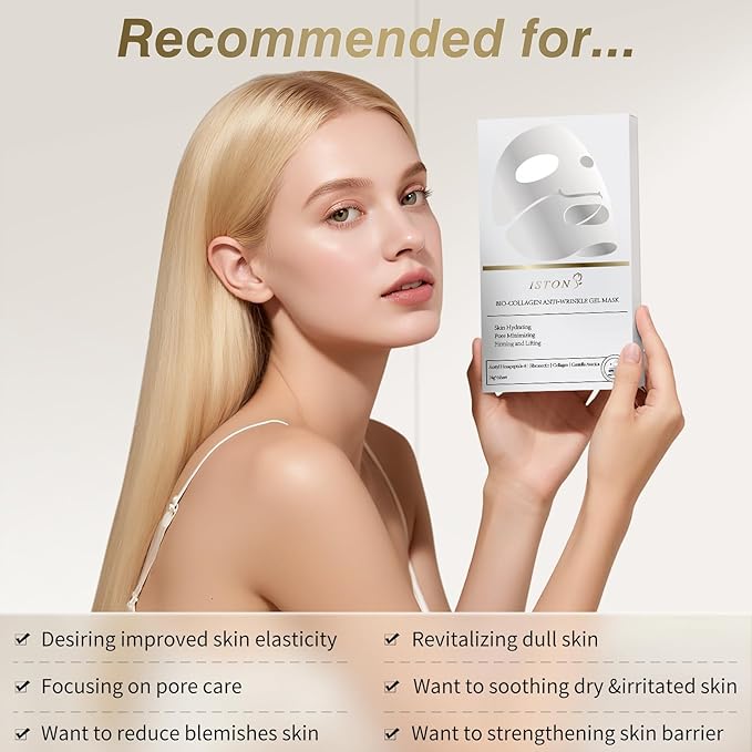 ISTON 6 Pack Bio-Collagen Real Deep Anti Wrinkle Lifting Mask,Overnight Hydrating Face Mask for All Skin Types -Pore Minimizing,Elasticity Enhancing,Firming,Moisturizing-FemmiqueWomen