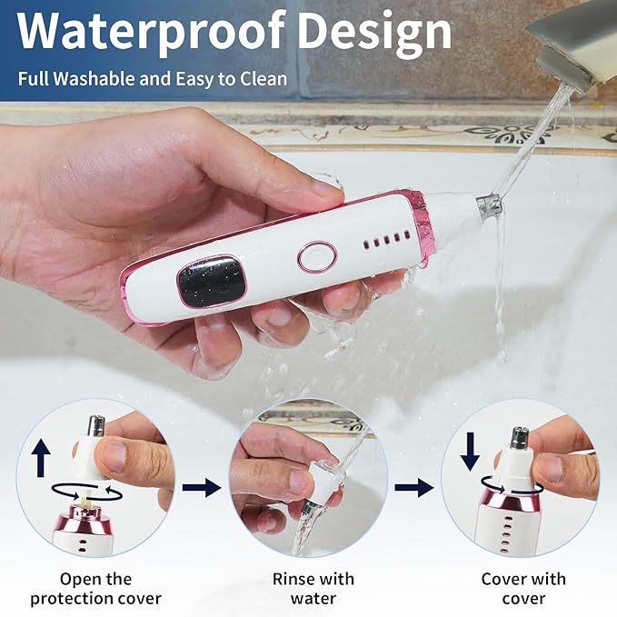 2025 Rechargeable Nose and Ear Hair Trimmer with LED Dispaly for Women Men,4 in 1 Painless Eyebrow & Facial Hair Trimmer with Powerful Motor,Ladies Wet & Dry Electric Razor (White)-FemmiqueWomen