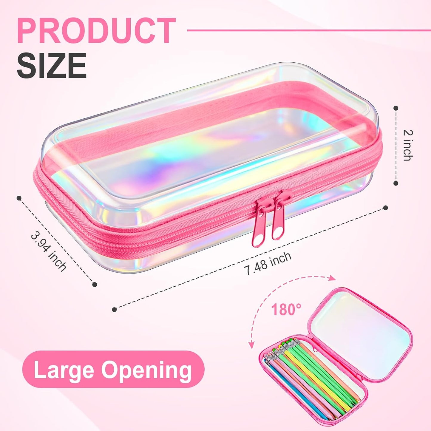 Hoolerry 4 Pcs Hard Clear Zipper Case Makeup Bags Plastic Pencil Pouch Transparent Storage Box Containers for Cosmetics, Snacks, Building Blocks, Puzzles(Pink Laser,7.5 x 3.9 x 2 in)-FemmiqueWomen