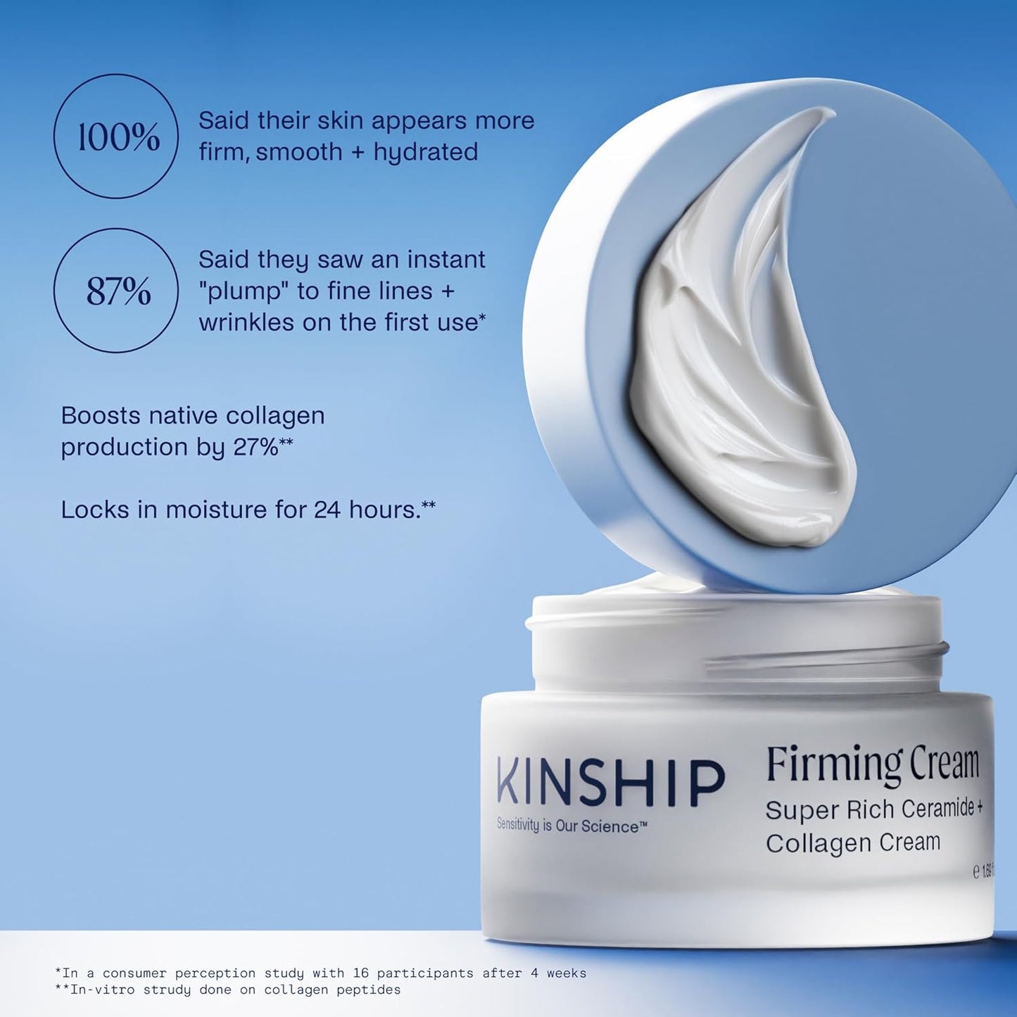 Kinship Super Rich Collagen + Ceramide Firming Cream | Anti Aging, Hydrating Face Moisturizer for Sensitive Skin | Wrinkle Cream - Smooth Fine Lines | Synthetic Fragrance-Free | Derm Approved, (1.7oz)-FemmiqueWomen