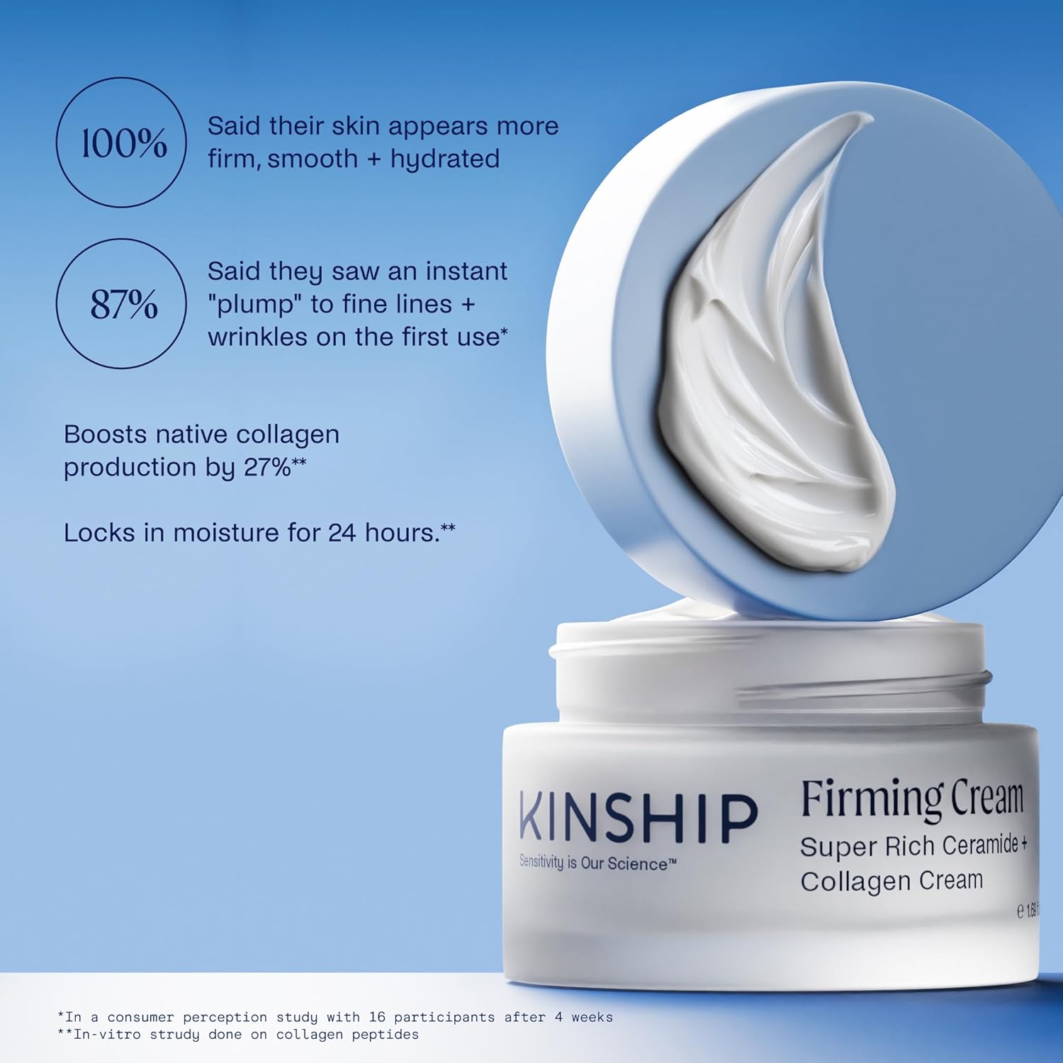 Kinship Super Rich Collagen + Ceramide Firming Cream | Anti Aging, Hydrating Face Moisturizer for Sensitive Skin | Wrinkle Cream - Smooth Fine Lines | Synthetic Fragrance-Free | Derm Approved, (1.7oz)-FemmiqueWomen