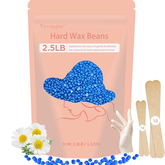 2.5lb Wax Beads for Hair Removal, Hard Wax Beans for Sensitive Skin, Bulk Hair Removal Waxing Beads for Brazilian, Bikini, Face, Eyebrows, Underarms, Legs, Women and Men (Blue)-FemmiqueWomen