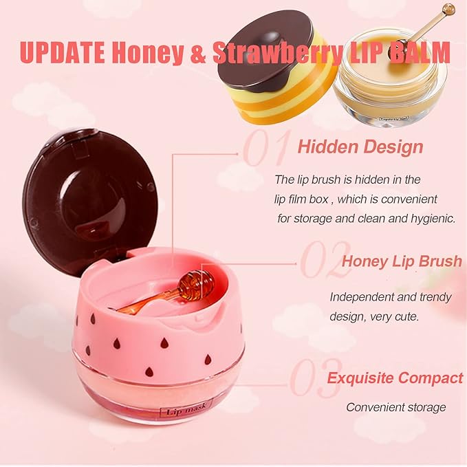 2 Pack Strawberry Lip Mask Strawberry Lip Balm Pot Propolis Moisturizing Hydrating Lip Sleeping Mask Prevention Dry and Cracked Lip Scrubs Exfoliator (2-Strawberry)-FemmiqueWomen