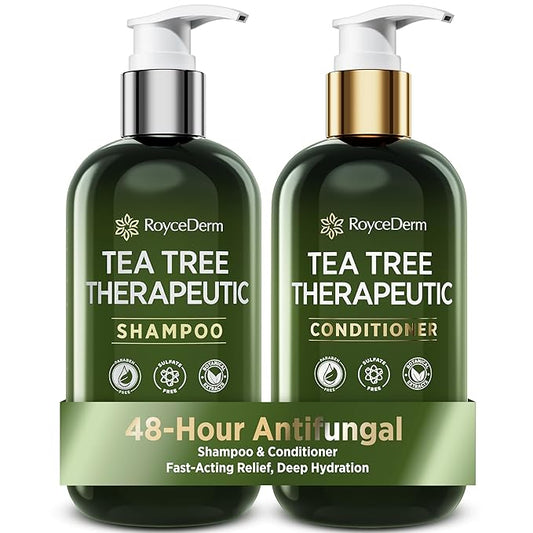 Roycederm Tea Tree Antifungal Shampoo and Conditioner: Complete Scalp Care Solution for Folliculitis, Dry, Itchy, and Flaky Scalp - Infused with Tea Tree Oil, Paraben & Sulfate Free-FemmiqueWomen