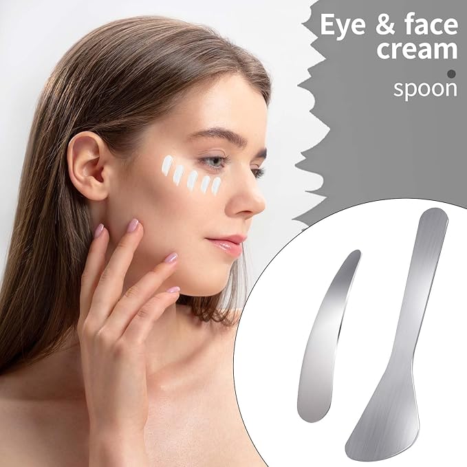 2Pcs Mini Metal Cosmetic Spatulas, Makeup Spatulas, Skincare Spatula, Cream Spatula, Beauty Accessories for Mixing and Sampling Plant Masks, Skin Care Creams, Eye Cream, Essences(Style 2)-FemmiqueWomen