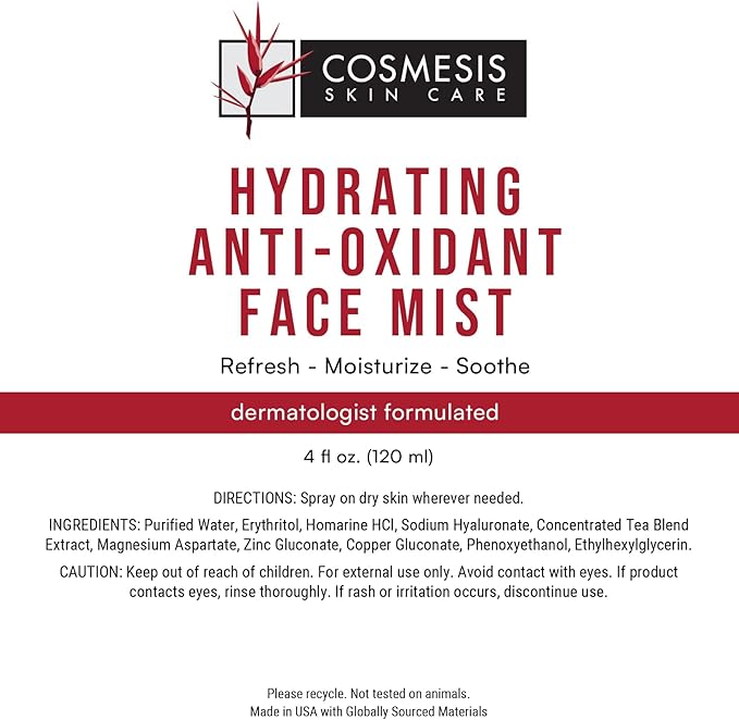 Cosmesis Hydrating Anti-Oxidant Face Mist - Refresh, Moisturize & Soothe Dry Skin, Tea Blend & Vitamins A/D - 4 fl oz-FemmiqueWomen