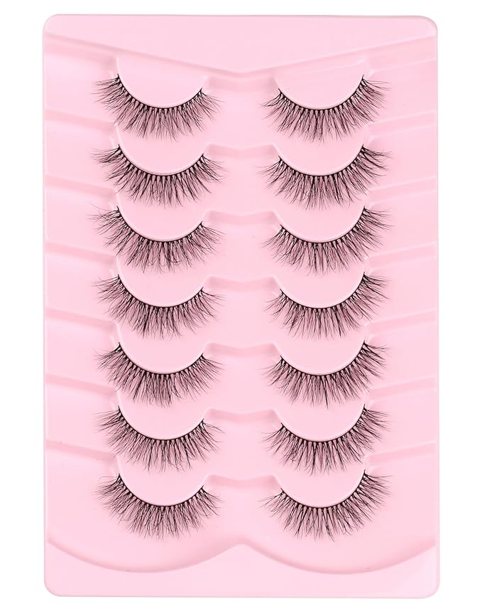 Natural Lashes Wispy False Eyelashes Natural Fake Lashes Fluffy Mink Lashes Short Strip Lashes Pack 7 Pairs-FemmiqueWomen