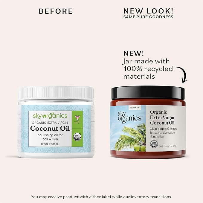 Sky Organics - Organic Coconut Oil for Skin & Hair, 16.9 fl oz - Multipurpose Hair Oil & Body Moisturizer - Vitamins, Antioxidants & Fatty Acids - Vegan, Cruelty Free - Extra Virgin, w ebook-FemmiqueWomen