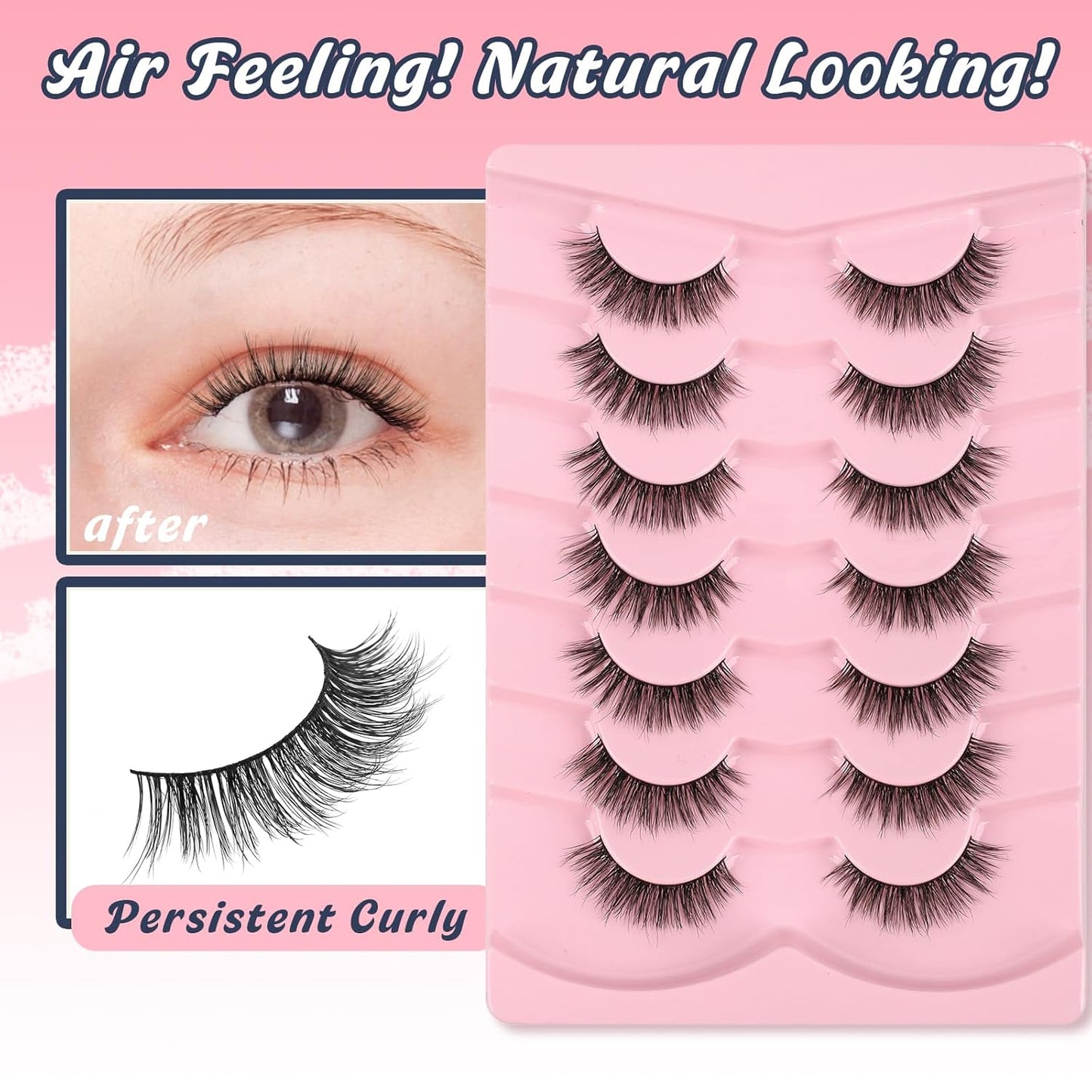 Lashes False Eyelashes 13MM Wispy Lashes Pack Fluffy Lash Strip EyeLashes with Thin Band C Curl Natural Lashes Fake Eyelash 7 Pair Siligli-FemmiqueWomen