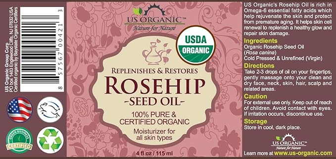 US Organic Rosehip Seed Oil, USDA Certified Organic, Cold Pressed, Virgin Organic, Amber Glass Bottle and Glass Eyedropper for Easy Application - 4 oz (115 ml)-FemmiqueWomen