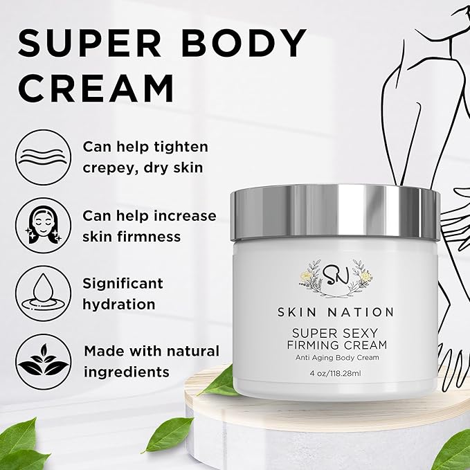 Skin Nation Super Firming Cream, Hydrating Body Lotion with Shea Butter, Glycolic Acid, Aloe Vera, Can Help Smooth Crepey Skin and Support Firmer Neck & Décolleté, 4 oz-FemmiqueWomen