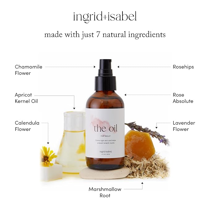Ingrid & Isabel, The Oil, Organic Belly & Body Oil, Prevents Stretch Marks & Scars, Maternity & Pregnancy Skincare, 4 Fl Oz-FemmiqueWomen