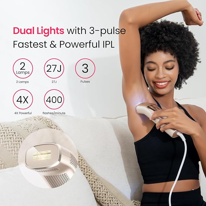 IPL Laser Hair Removal for Women and Men, 2 Lights, 2℃, 16.6 cm² Sapphire Ice Cooling for Sensitive Skin, 4-Pulse Mode for Ingrown Hair, Bikini, Face, Body Permanent Epilator Home Hair Removal Device-FemmiqueWomen