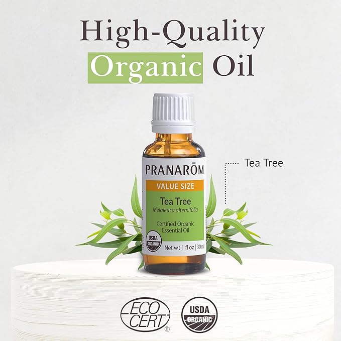 Pranarom USDA Certified Organic Tea Tree Essential Oil (30ml), 100% Pure Undiluted Therapeutic Grade from Zimbabwe for Aromatherapy, Diffuser, Healthy Skin & Hair, Massage, Relaxation-FemmiqueWomen