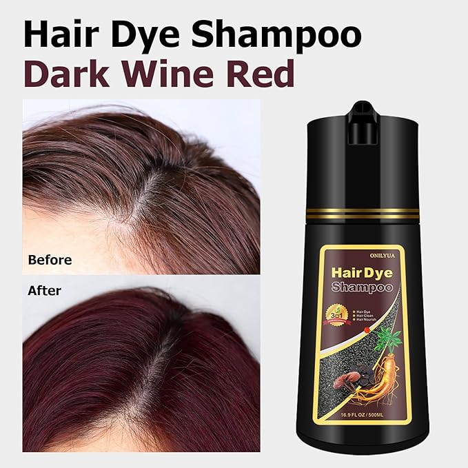 Hair Dye Shampoo, Gray Hair Coverage Dye Shampoo, Hair Color Shampoo for All Hair Types, Champu Para Canas, Suitable for Home and Salon (Dark Wine Red)-FemmiqueWomen