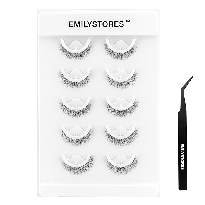 False Eyelashes, 5 Pairs Wispy Light Pre-Glued Self Adhesive Lashes with Applicator (DLP03)-FemmiqueWomen