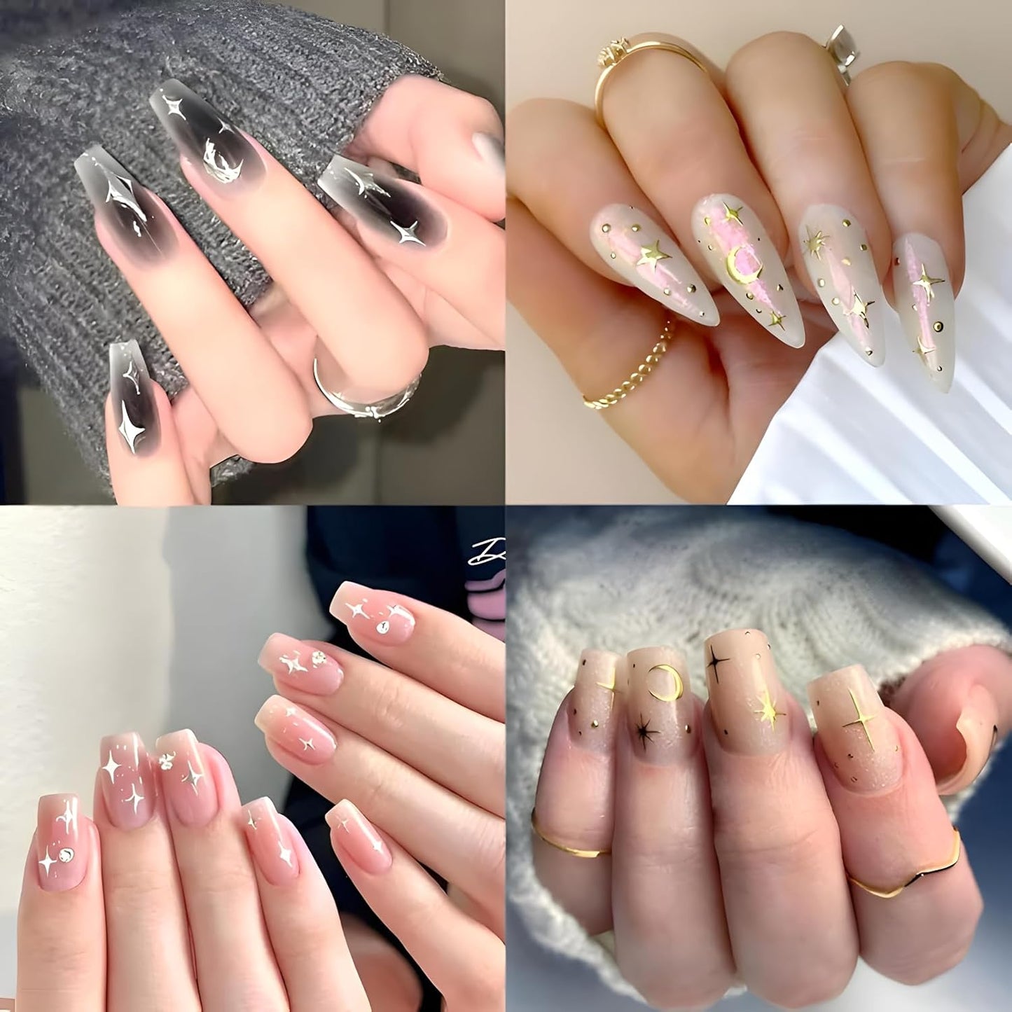 12 Sheets Star Nail Stickers for Nail Art Gold Moon Star Nail Art Stickers Decals 3D Self Adhesive Aurora Nail Decals Silver Star Nail Art Design Decoration Accessories for Women, Style 3-FemmiqueWomen