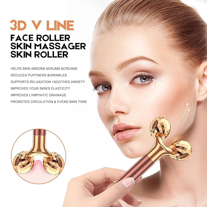 2-IN-1 Beauty Bar 24k Golden Pulse Facial Face Massager, Electric 3D Roller and T Shape Arm Eye Nose Head Massager Facial Roller Massager Kit Skin Care Tools-FemmiqueWomen