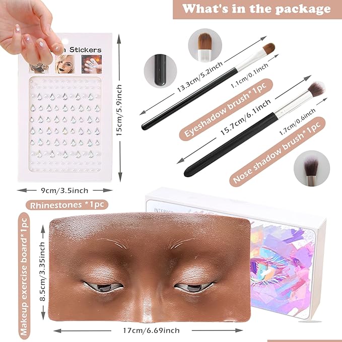 Silicone Makeup Mannequin Face, Makeup Practice Face Board for Makeup Artist Supplies, Mannequin Face for Makeup Practice with Makeup Brushes Rhinestones Sticker(Black)-FemmiqueWomen