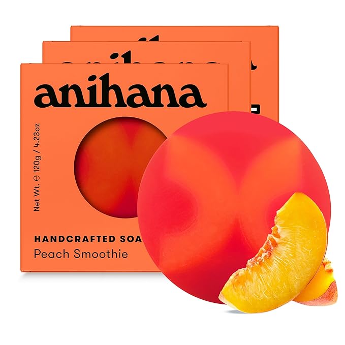 ANIHANA Handcrafted Soap 3 Pack with Coconut Oil, Gentle Cleansing Paraben Free Cruelty Free Refreshing Peach Smoothie Scent 4.23 oz each-FemmiqueWomen