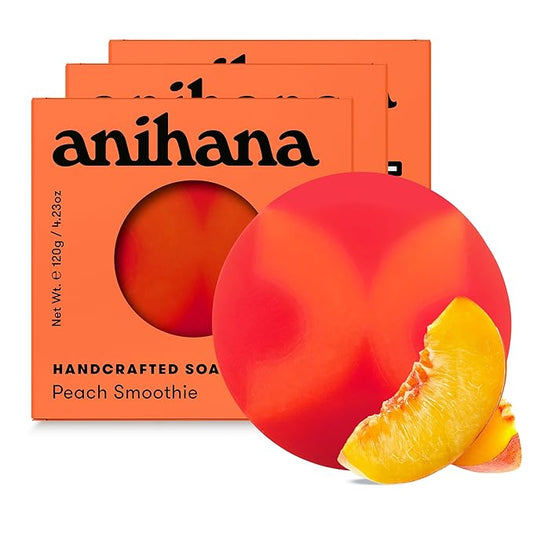 ANIHANA Handcrafted Soap 3 Pack with Coconut Oil, Gentle Cleansing Paraben Free Cruelty Free Refreshing Peach Smoothie Scent 4.23 oz each-FemmiqueWomen