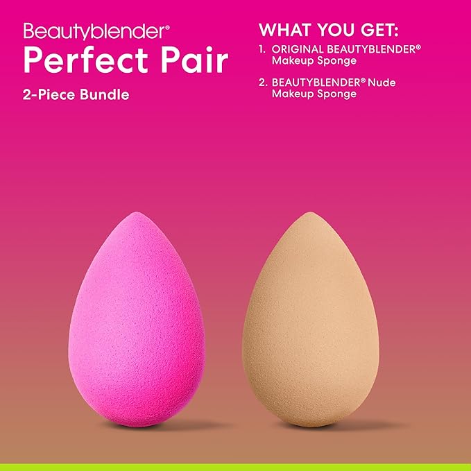 Beautyblender® | Original Pink + Nude Beauty Blender 2-Piece Bundle for Blending Foundations, Powders, and Creams, Super-Soft Foam for Streak-Free Application, Made in the USA, Reusable, Washable-FemmiqueWomen