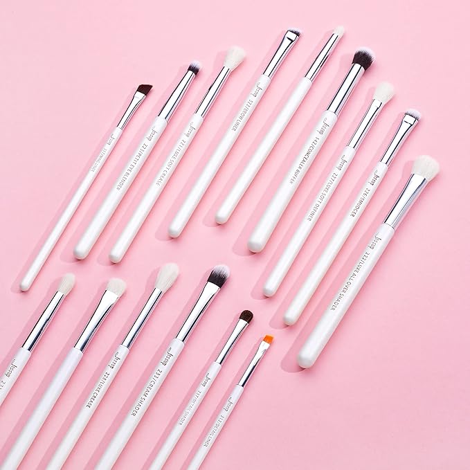 Jessup Small Eye Makeup Brush Set Professional 15pcs White/Silver Premium Natural-synthetic Eye Shadow Blending Concealer Eye & Brow Liner Brushes, T237-FemmiqueWomen