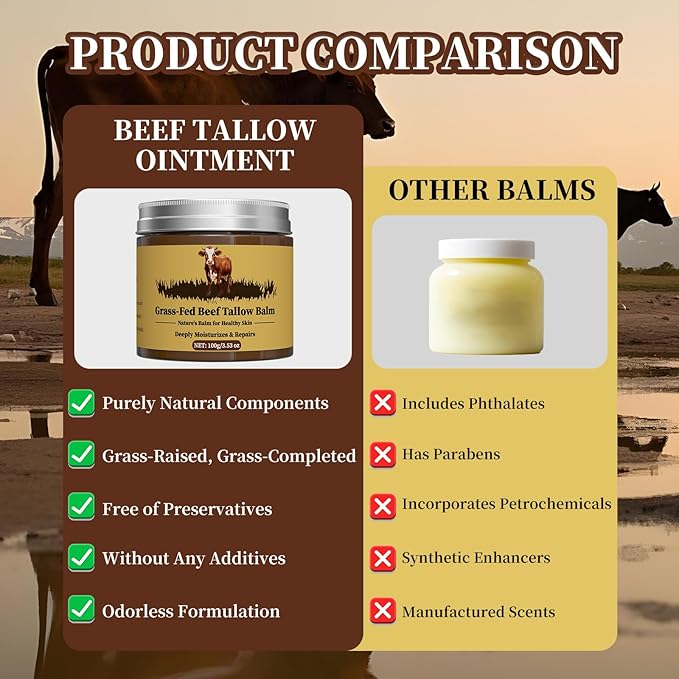 Beef Tallow for Skin, Tallow and Honey Balm, Facial Moisturizer Cream, 100% Organic Grass Fed Whipped Beef Tallow Balm Deeply Moisturizing for Face & Body, Suitable For All Skin Types(3.53oz)-FemmiqueWomen