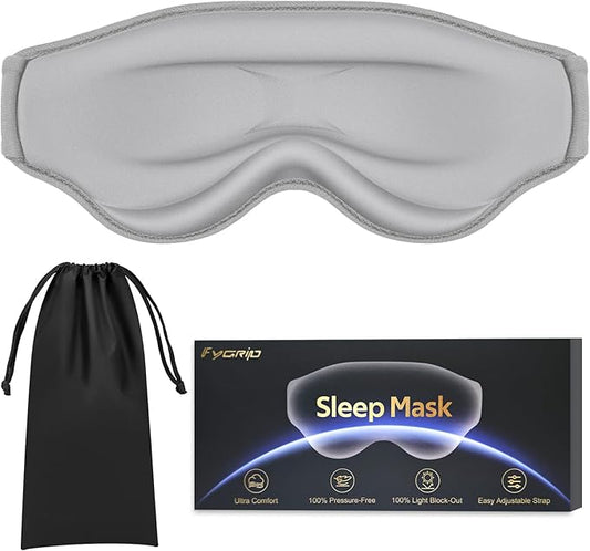 3D Cooling Eye Mask Sleep Mask for Men & Women, 100% Pressure-Free & Light Block-Out Eye Mask for Sleep with Easy Adjustable Strap, Night Eye Cover for Travel, Grey-FemmiqueWomen