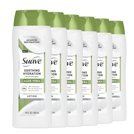 Suave Soothing Hydration Hand & Body Lotion With Aloe Vera Refreshes Dry Skin, Fast Absorbing, Intensive Moisturizing Cream For Women, Non Greasy, Allergen Free, 18 FL OZ, 6 Pack-FemmiqueWomen