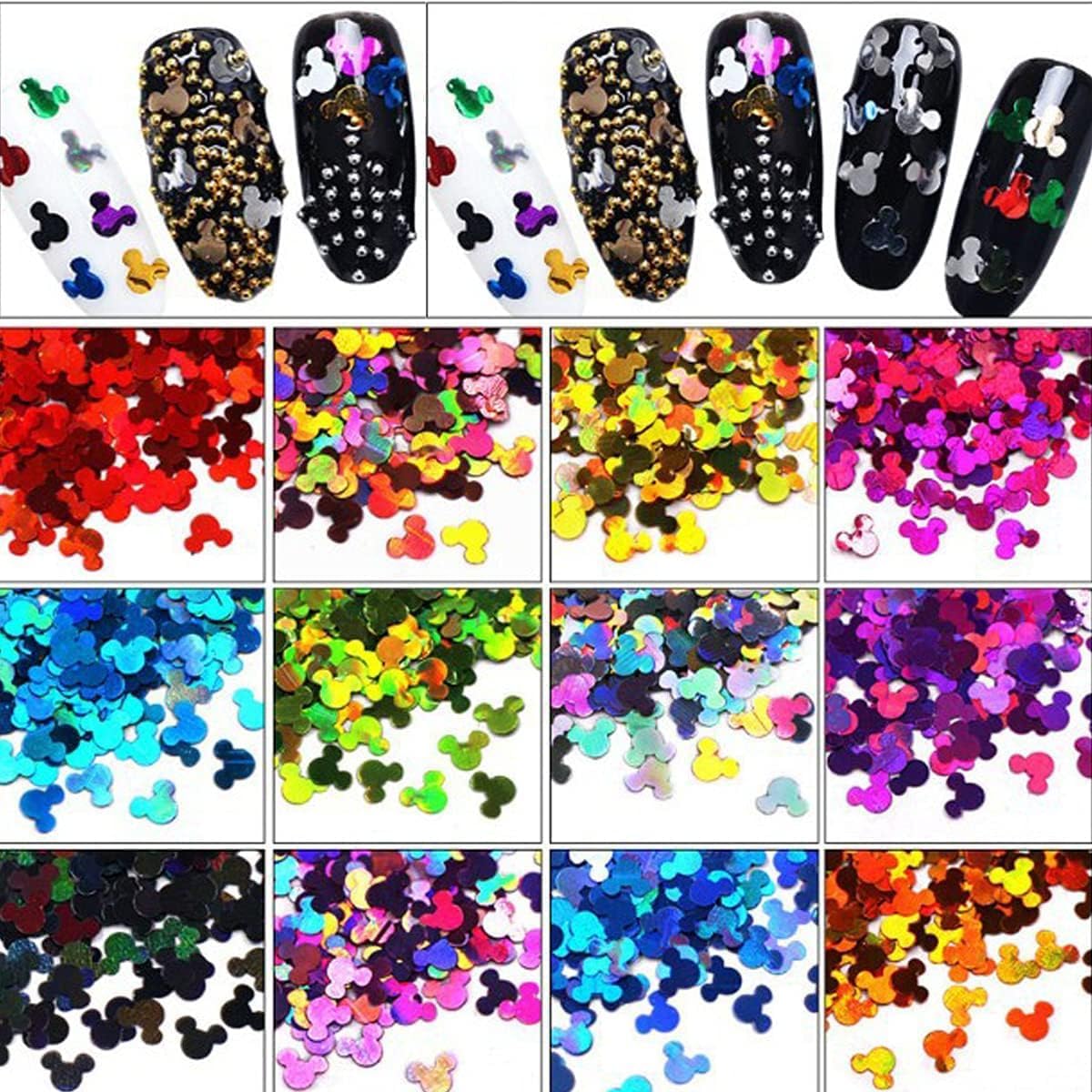 12 Colors Cute Nail Glitter Sequins Nail Art Supplies 3D Holographic Nails Glitters Flakes Glitter Nails Art Stickers Decals Shiny Confetti Face Body Art Glitters Designs Fingernails Art Decoration-FemmiqueWomen