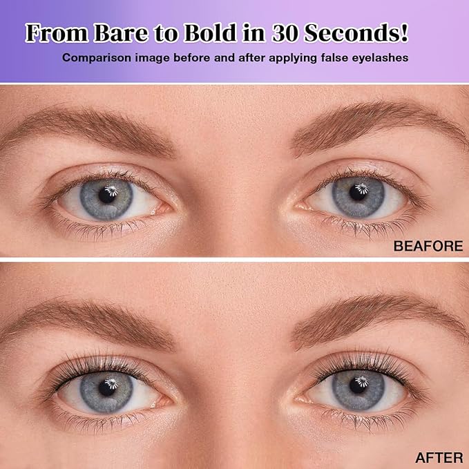 Wispy False Eyelashes Kit With Bond, Seal and Tweezer, 7 Pairs Natural Look Fake Cat Eye Lashes Strips Thin Band Extensions Waterproof Easy Eyelashes for Beginners RQ46-FemmiqueWomen